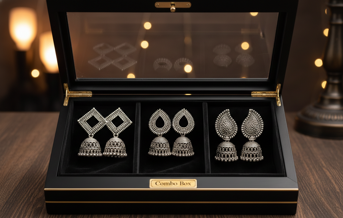 Trendy Oxidised silver jhumka Earring combo for women & girls (set 3 )