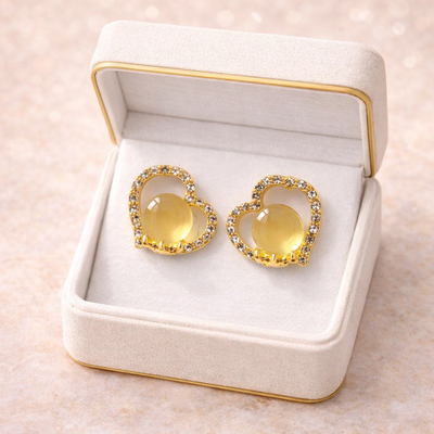 BaeBox Gold Heart Stud Earrings with Crystal Stones | Cute Party Wear