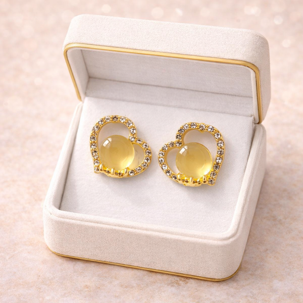 BaeBox Gold Heart Stud Earrings with Crystal Stones | Cute Party Wear