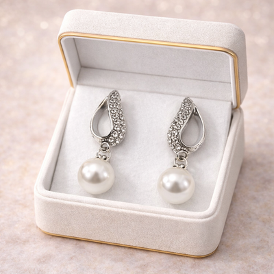 Premium Pearl Drop Earrings with AD Stones | Elegant Party Wear Earrings
