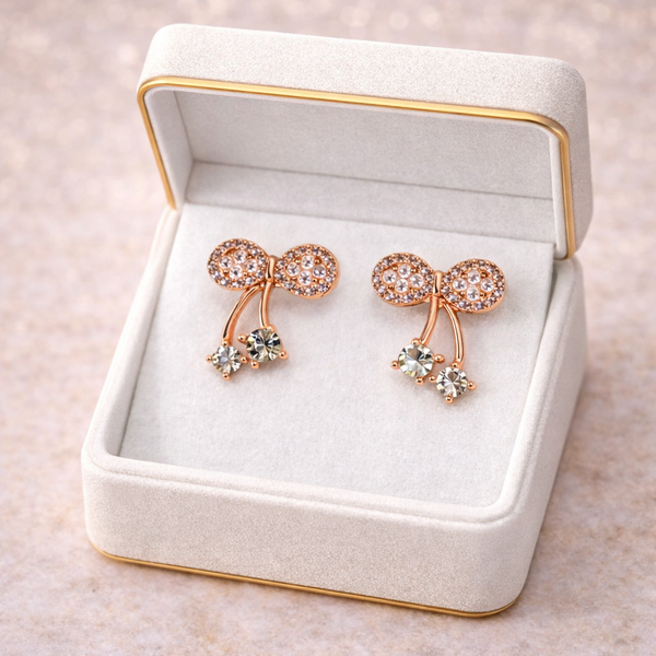BaeBox Rose Gold Bow Stud Earrings with Crystal Drops | Premium Party Wear