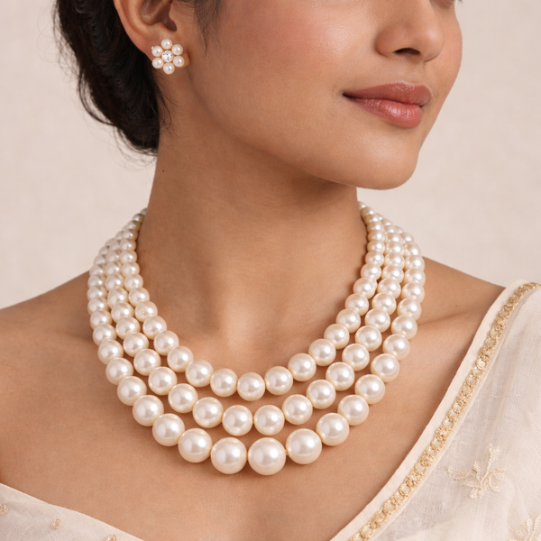 Baebox Latest 3-Layer Glass Beads Necklace Mala Set for Women & Girls