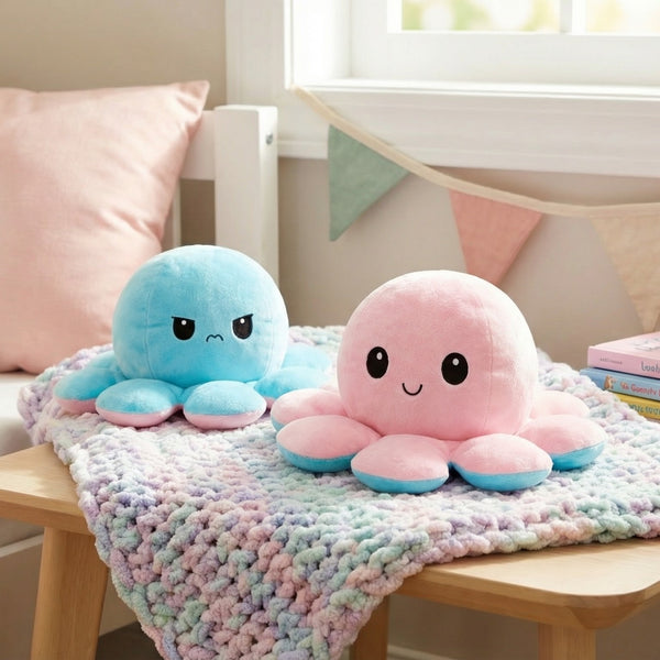 Baebox Reversible Octopus Plush Toy for Kids | Cute Mood Flip Soft Toy (Multicolor, 12 CM)