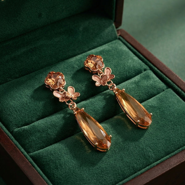 Gold Metal Tassel Earrings with Grey Stone | Long Party Wear Earrings for Women & Girls