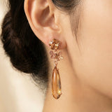Gold Metal Tassel Earrings with Grey Stone | Long Party Wear Earrings for Women & Girls