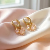 Vembley Korean Style Round Opal Stone Spiral Cat Eye Drop Earrings for Women & Girls